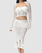 New Dazzling Crochet Long Skirt Coord Set